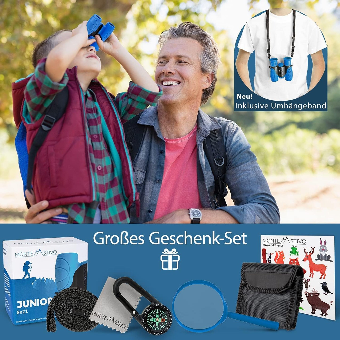 Fernglas-Set für Kinder mit Lupe & Kompass