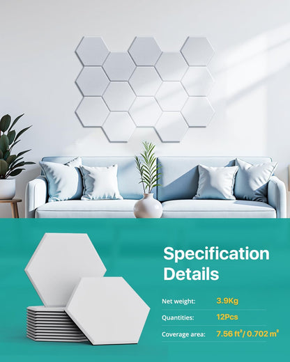 Selbstklebende Akustikplatten, 12 Stück Hexagon
