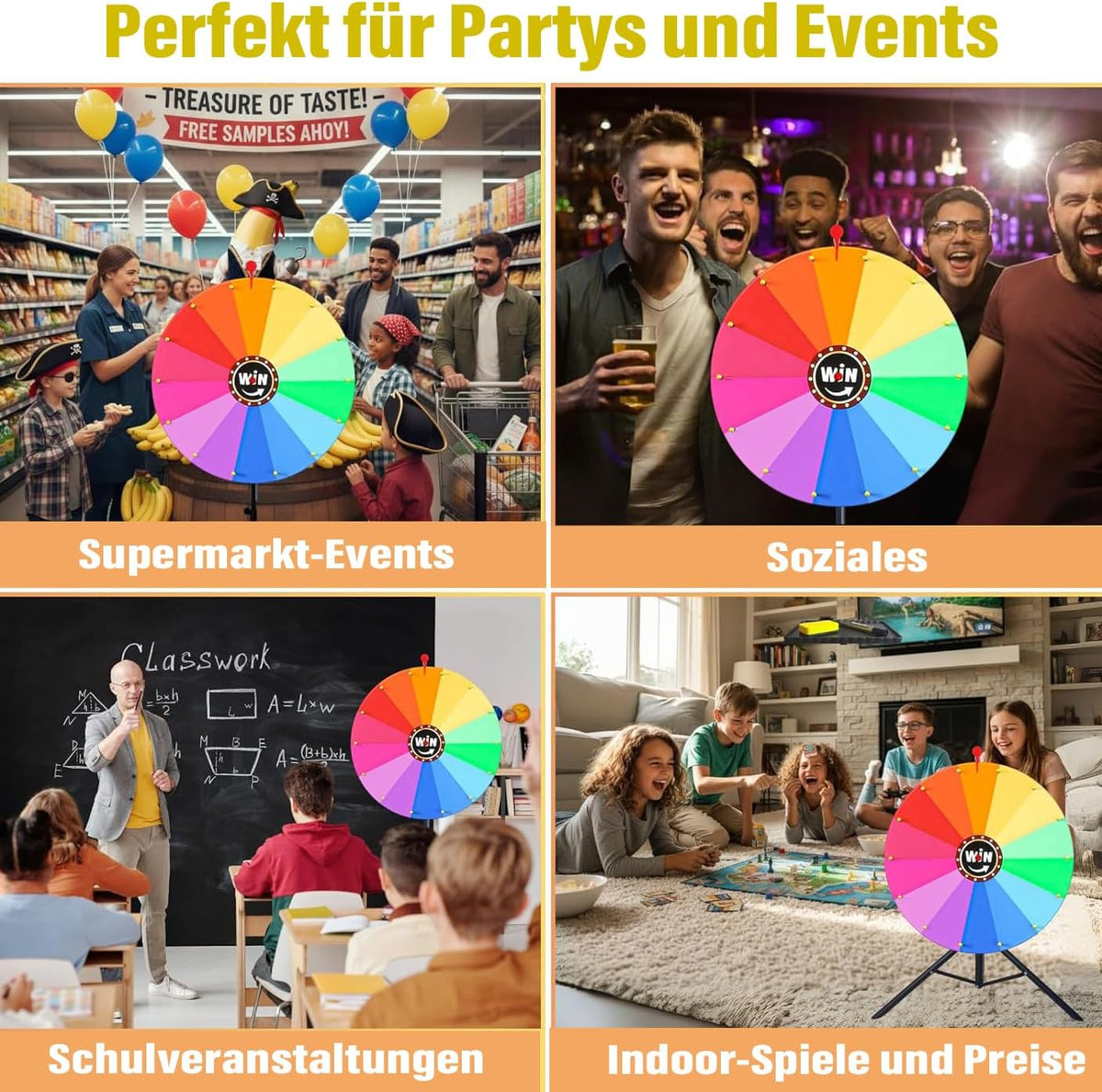 Drehbares Glücksrad mit verstellbarem Ständer