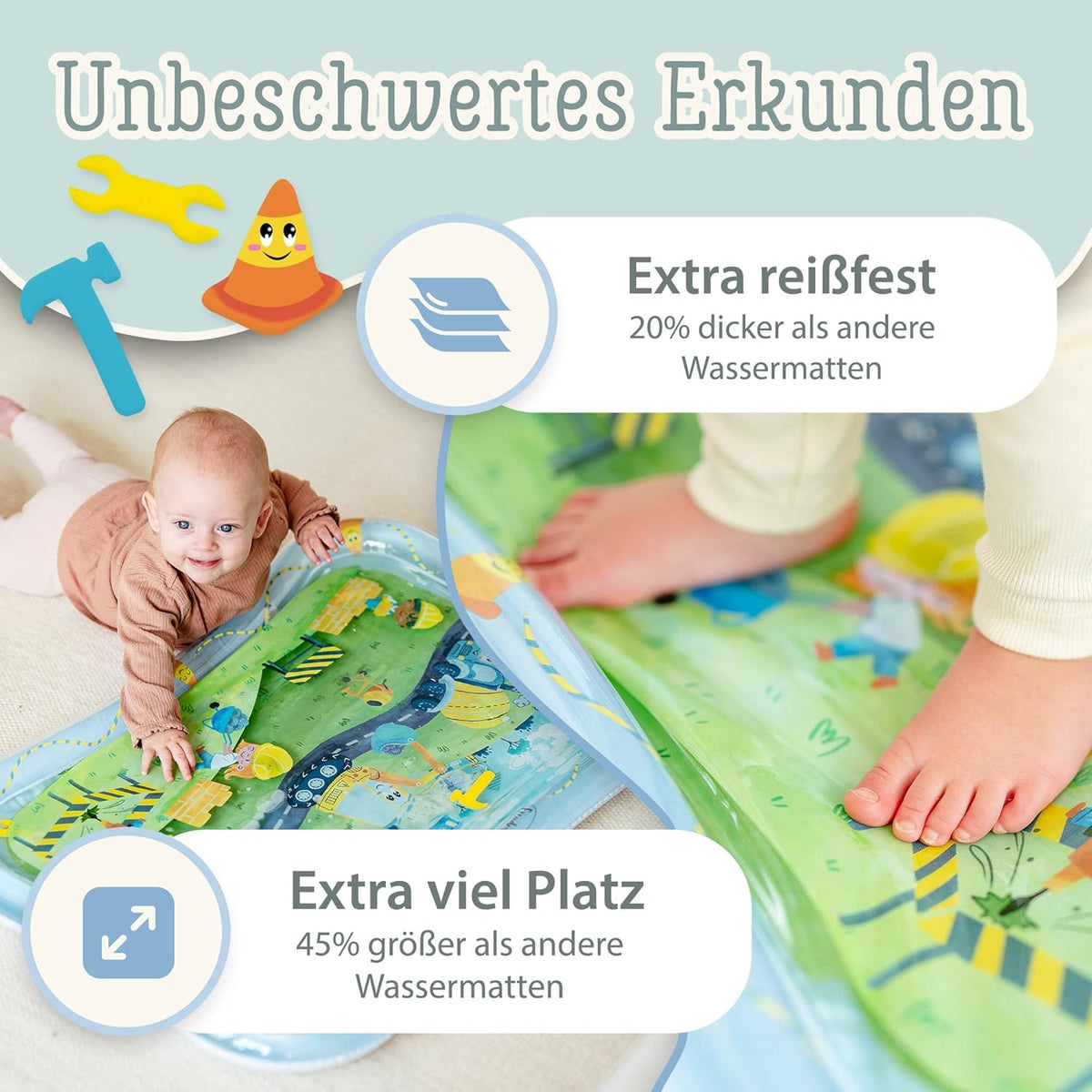 TummyTime Wassermatte Baustelle XXL, Baustelle (himmelblau)