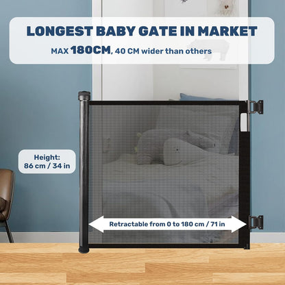 Treppen- und Türschutzgitter für Babys und Haustiere, Schwarz ; 180cm