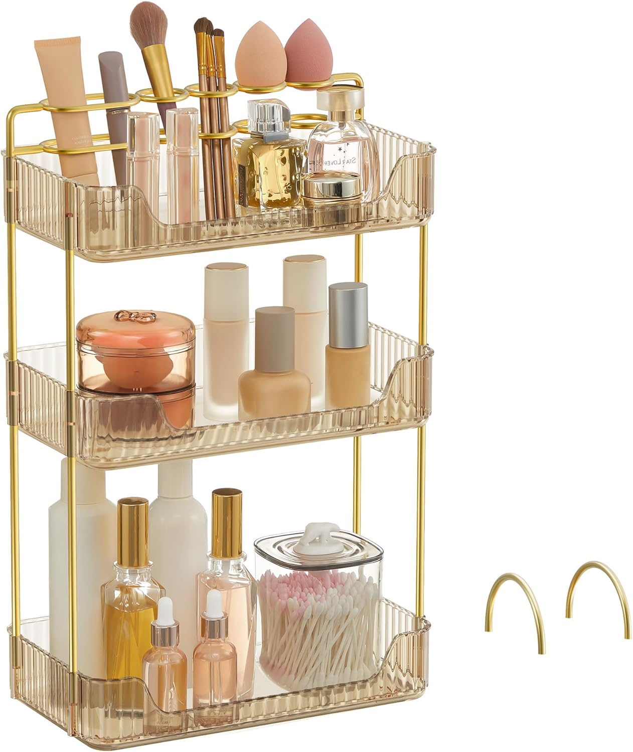 Make-up Organizer mit 3 Ebenen, Champagnergold
