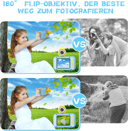 Kinderkamera mit 180° Flip-Objektiv & IPS-Bildschirm, Blau