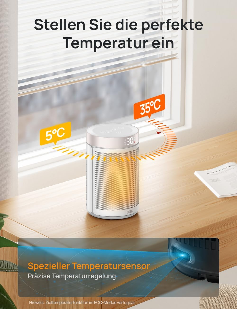 Heizlüfter mit Thermostat, Weiss WLAN