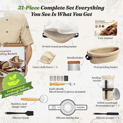 Sauerteig-Starter-Set mit Gärkörbchen und Zubehör, 21-baumwollseil Sauerteig Starter Set