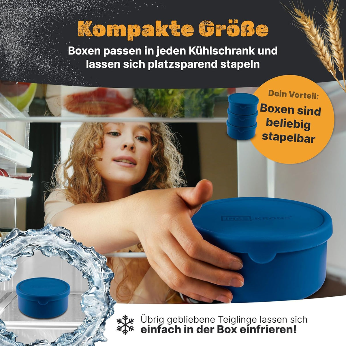 4er-Set Pizzaballenbox mit Deckel, 4 Stück blau