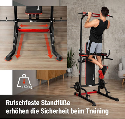 Power Tower mit Hantelbank & Dip-Station